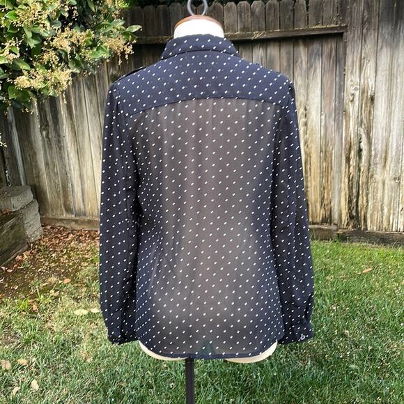 Halogen Sheer Long Sleeve Black & White Polka Dot Blouse Women's Size Small - Picture 6 of 12